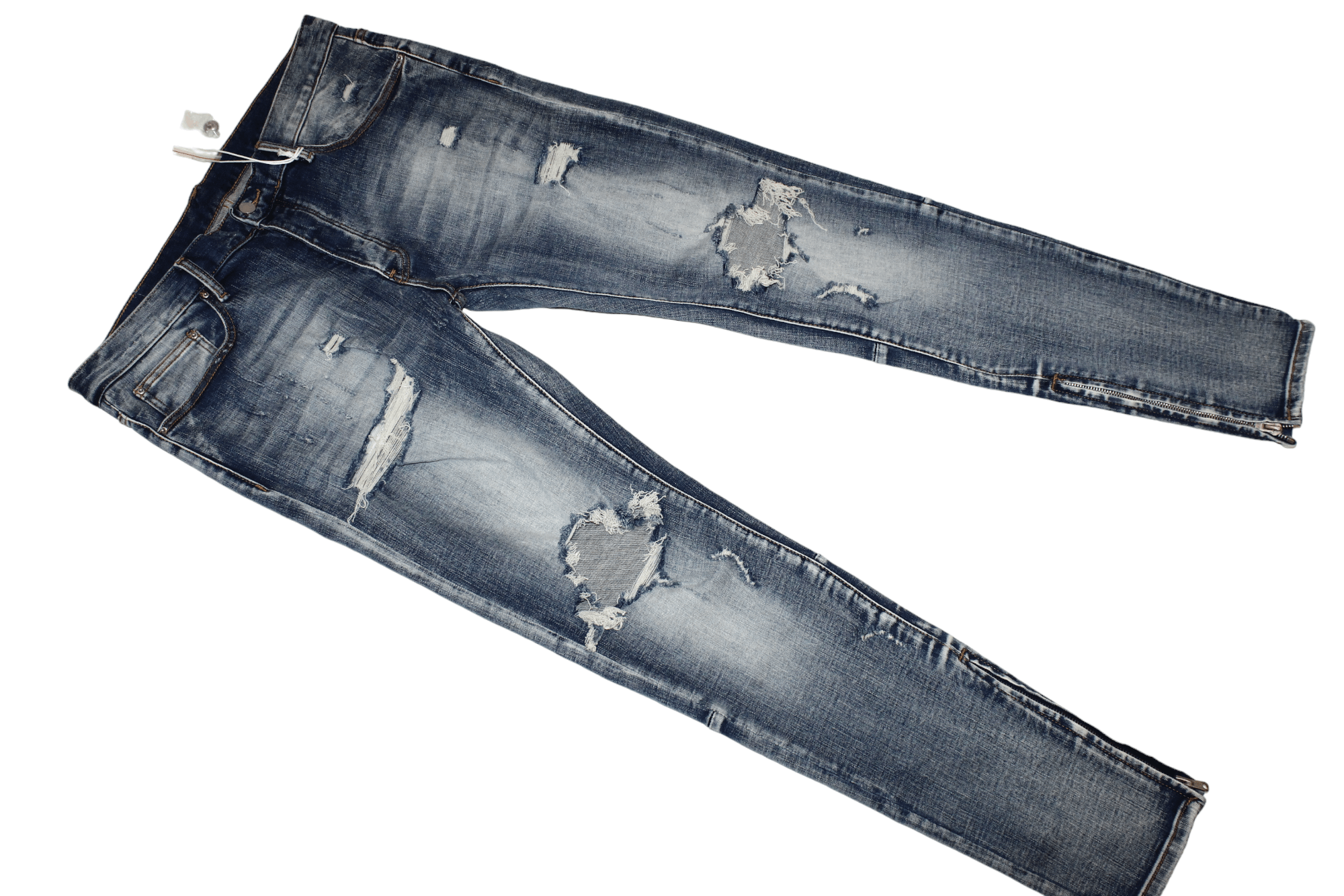 MNML MNML Stretch Slim Fit Distressed Zipper Biker Jeans Size US 38 / EU 54 - 4 Thumbnail