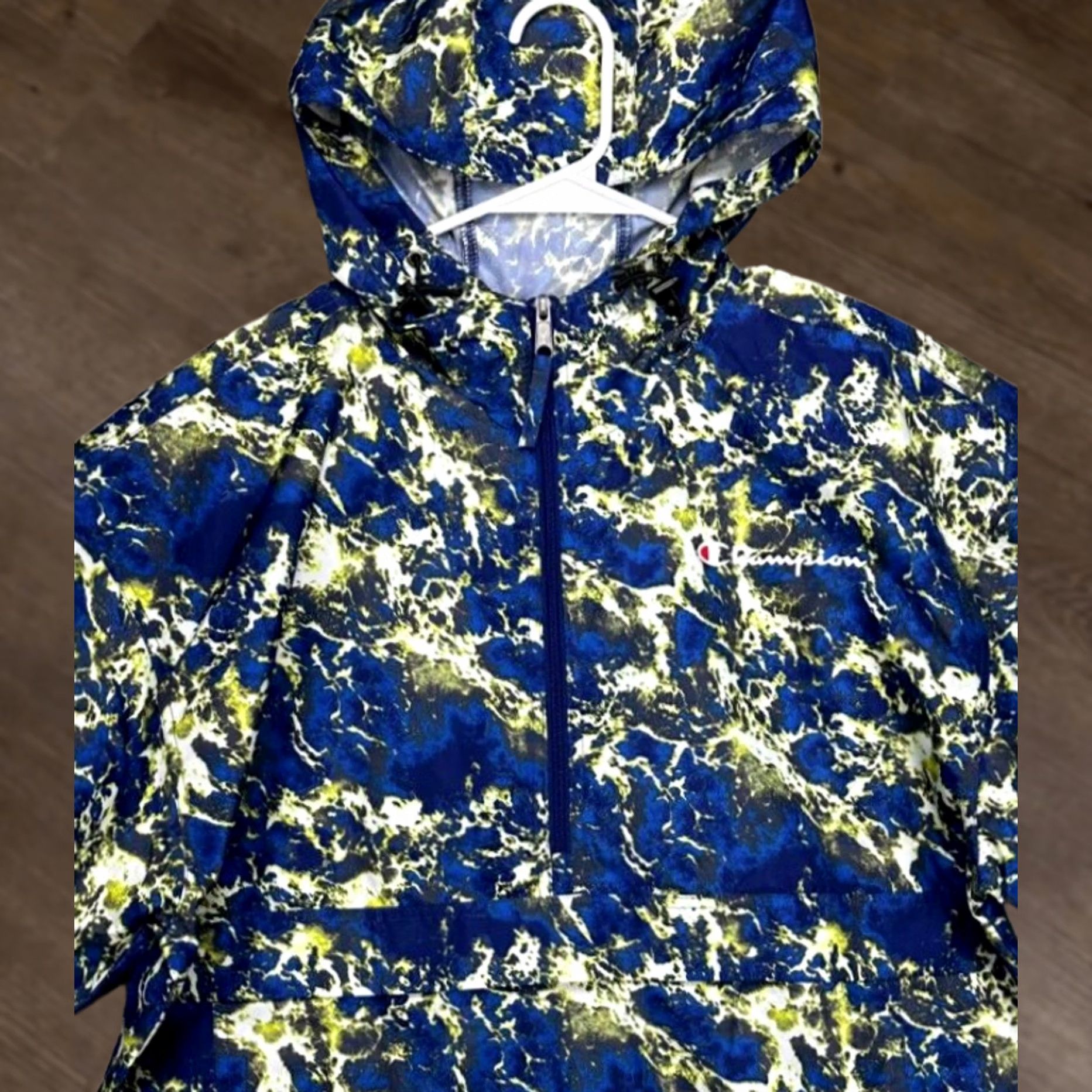 Champion Champion Jacket Mens Large Blue Geometric Windbreaker Hooded 1/2 Zip Lightweight Regular Fit Outer Shell Polyester Size US L / EU 52-54 / 3 - 1 Thumbnail