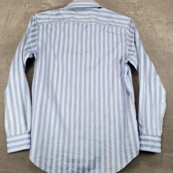 Pronto Uomo PRONTO UOMO Mens Blue Gray Stripe Button Down Shirt M Regular Long Sleeve Shirt Men Dress Shirt Button Up Size US M / EU 48-50 / 2 - 7 Thumbnail