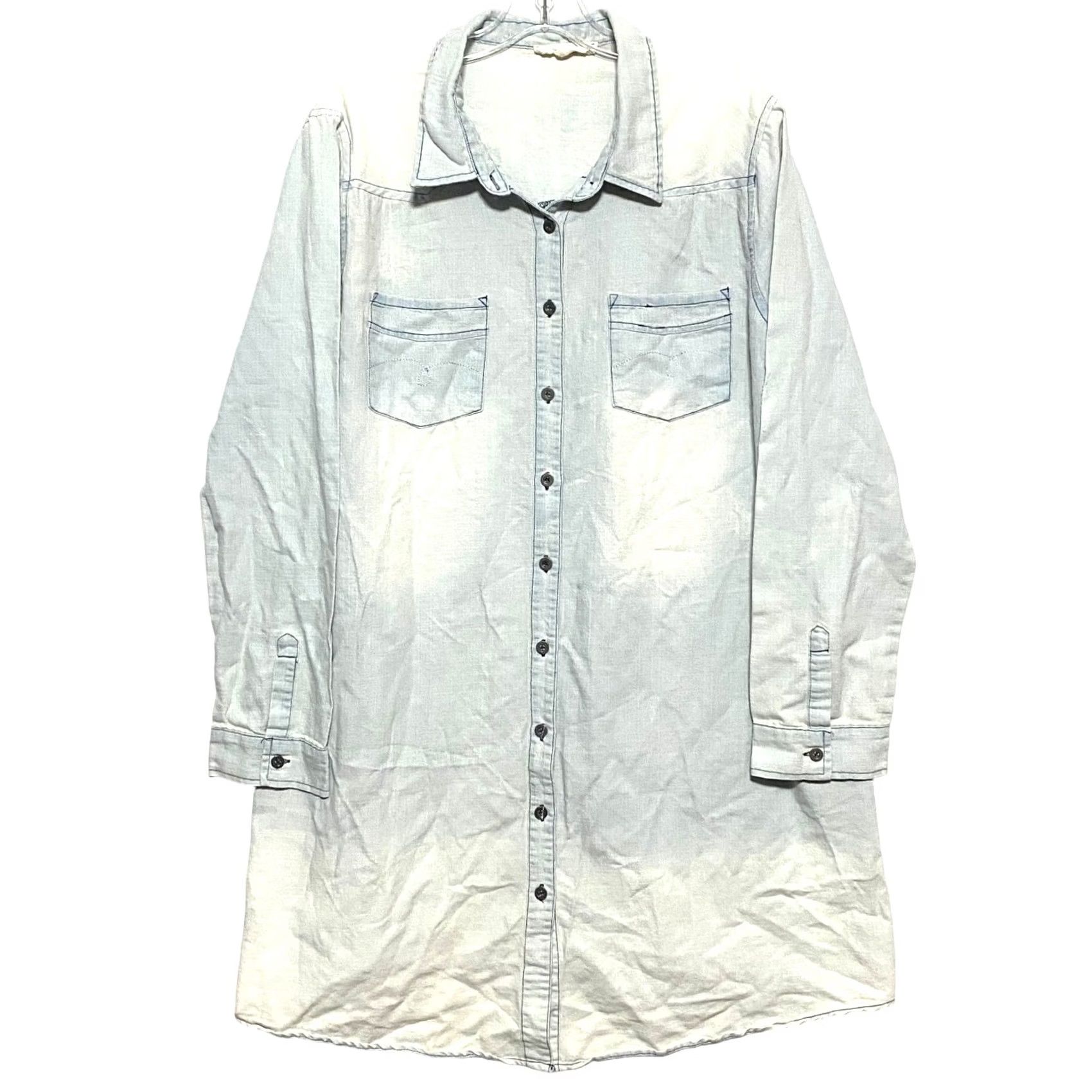 Vintage ODDY Button Shirt Western Distressed Blue White Ombre Tunic Blouse Womens XXL Shirt Women Regular 2XL Blue Distressed Ombre Button-Up Size XXL / US 16-18 / IT 52-54 - 2 Thumbnail