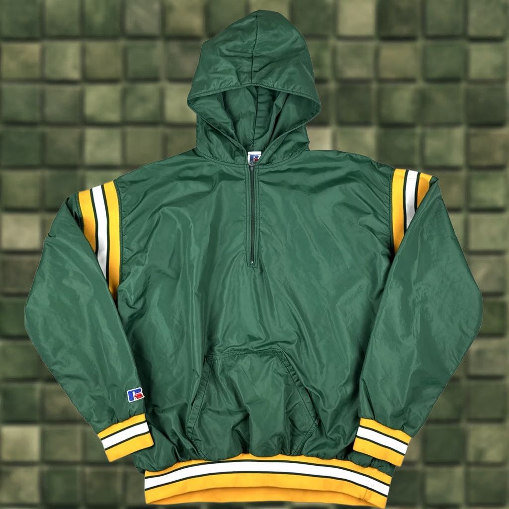 Russell Athletic VINTAGE Russell Athletic Windbreaker Jacket Green Yellow USA XL Pullover 90s Mens Size US XL / EU 56 / 4 - 1 Thumbnail
