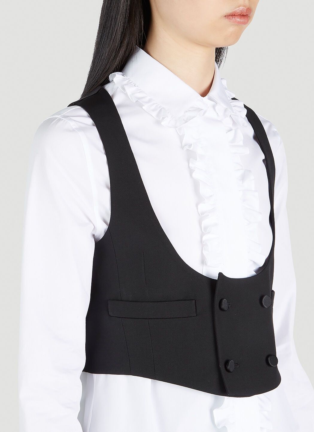 Saint Laurent Paris o1bcso1str1224 Tuxedo Vest in Grain De Poudre in Black Size M / US 6-8 / IT 42-44 - 5 Thumbnail