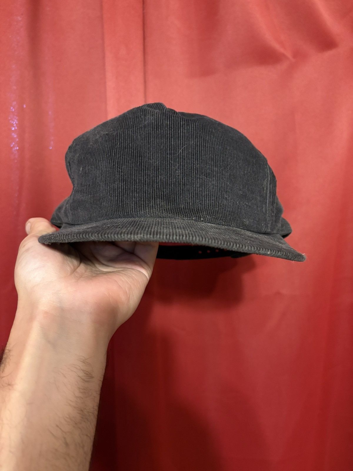 Vintage Black Corduroy Hat 90’s Snapback Minimalist Grail