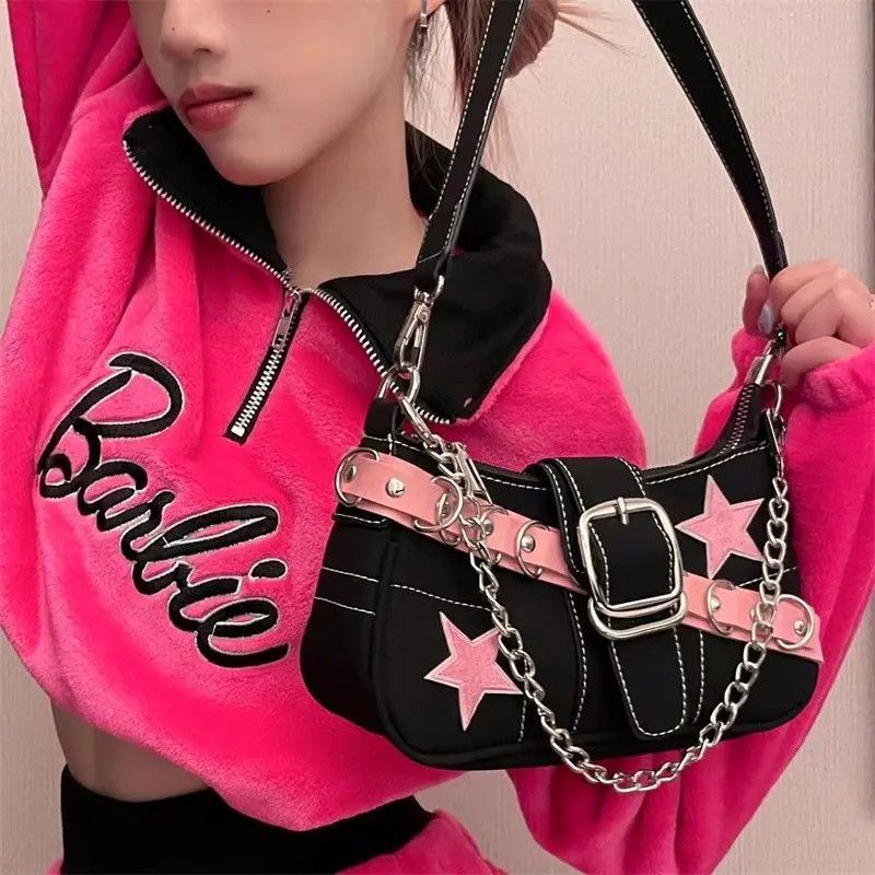 Harajuku Pink Star Metal Chain Women y2k