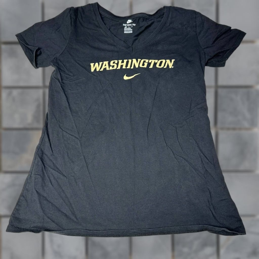 Nike Nike Tee Shirt Womens Size S Black Cotton UW Huskies VNeck Swoosh Logo Shirt Size S / US 4 / IT 40 - 1 Thumbnail