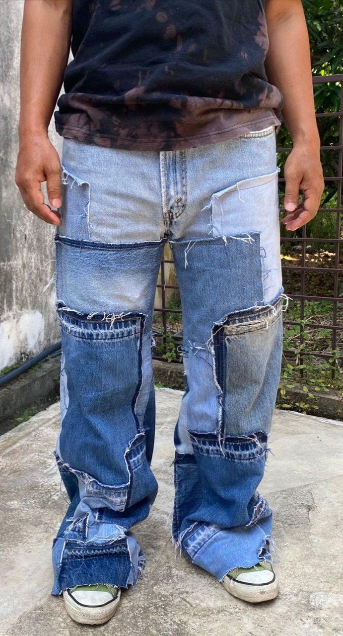Levi's Vintage Levis 550 Relaxed Fit Patchwork Reworked Denim Size US 33 - 1 Thumbnail