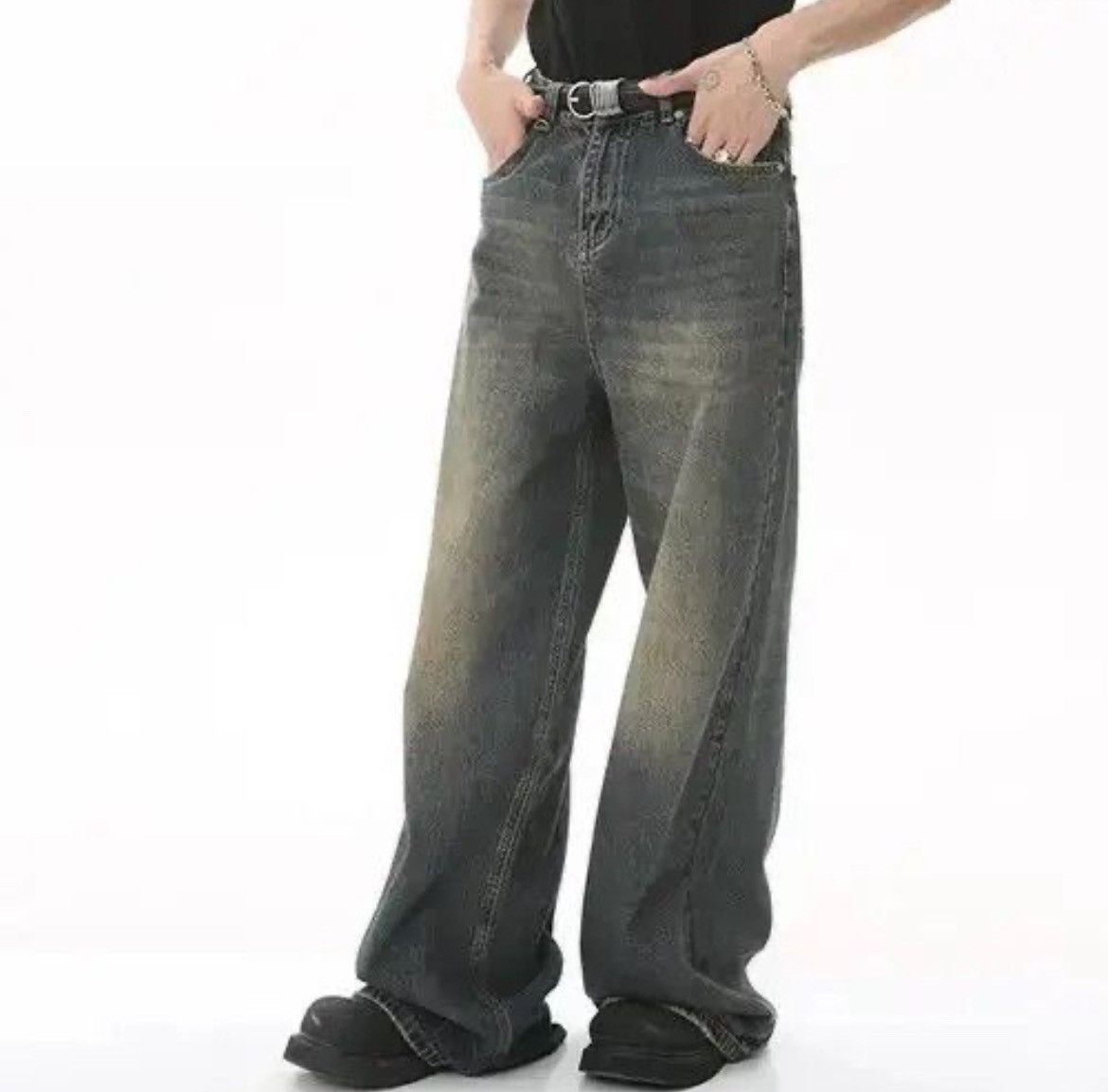 Japanese Brand × Jean Crash Vintage Distressed Loose Wide Leg Mopping Jeans Size US 31 - 2 Thumbnail