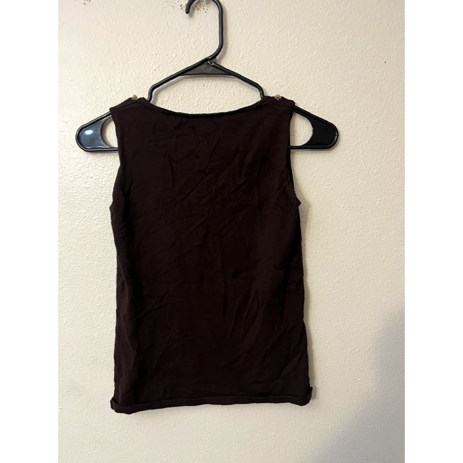 Bcbgmaxazria VINTAGE BCBGMAXAZRIA Women's Tank Top S Round Neck Studded Viscose Blend Maroon 80s Size S / US 4 / IT 40 - 2 Thumbnail
