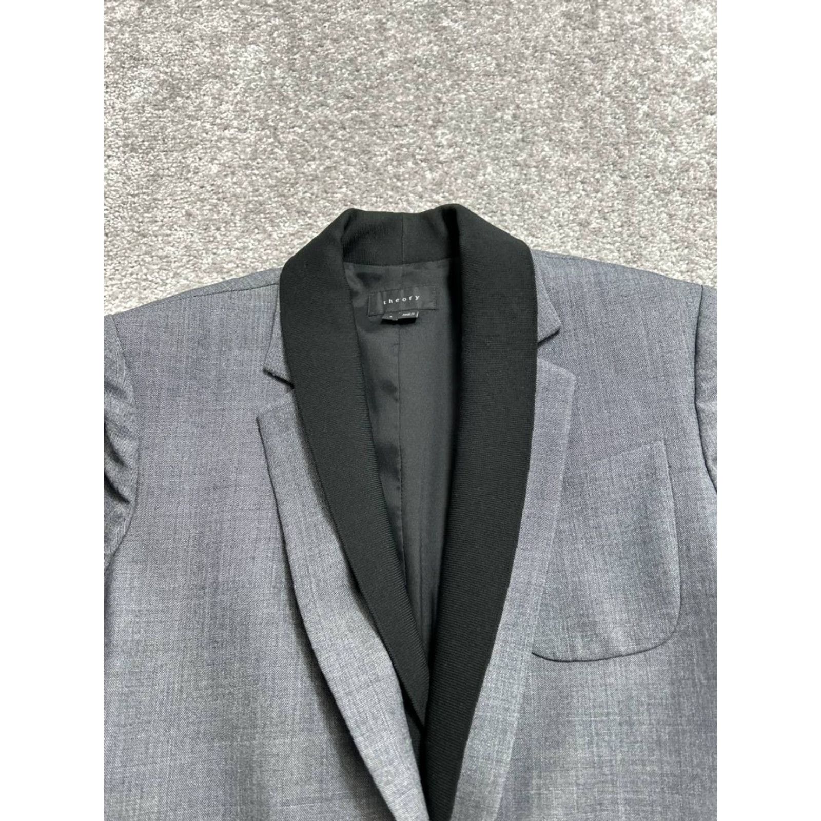 Theory Theory Blazer Jacket Womens 6 Gray Cotton Stretch Notch Lapel Tailored Lined Wool Tuxedo Short Single-Breasted Size M / US 6-8 / IT 42-44 - 3 Thumbnail