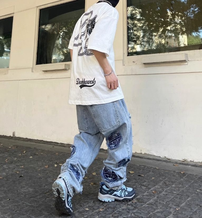 Japanese Brand × Jean Vintage Washed Jeans Destroyed Patch Embroidery Street Style Size US 32 / EU 48 - 3 Thumbnail