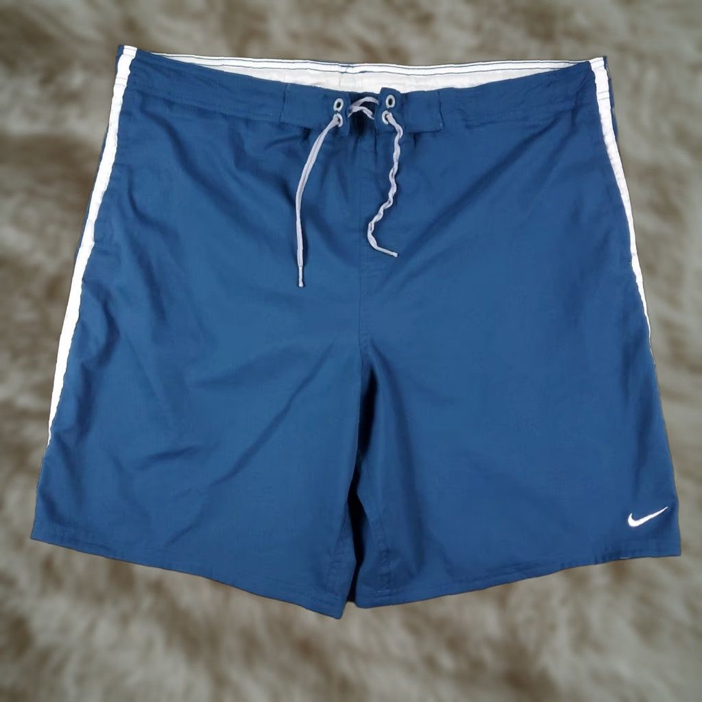 Nike Nike Shorts Mens L Blue Swoosh Lace Tie Beach Board Swim Trunks Size US 33 - 1 Thumbnail