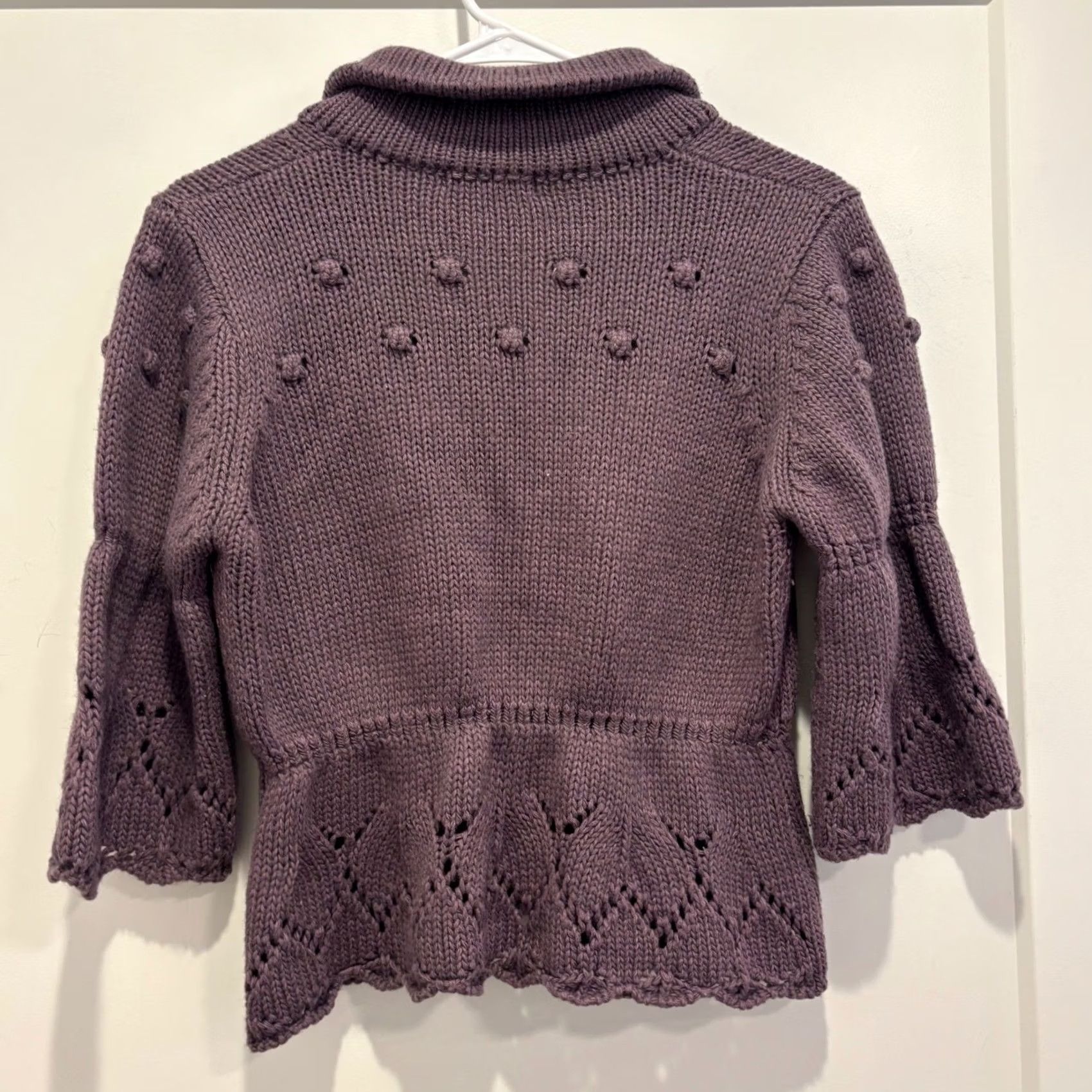 CO Hekla & Co. Italy Purple Wool Blend Bobble Pointelle Knit Cardigan Sweater Medium Size M / US 6-8 / IT 42-44 - 4 Thumbnail