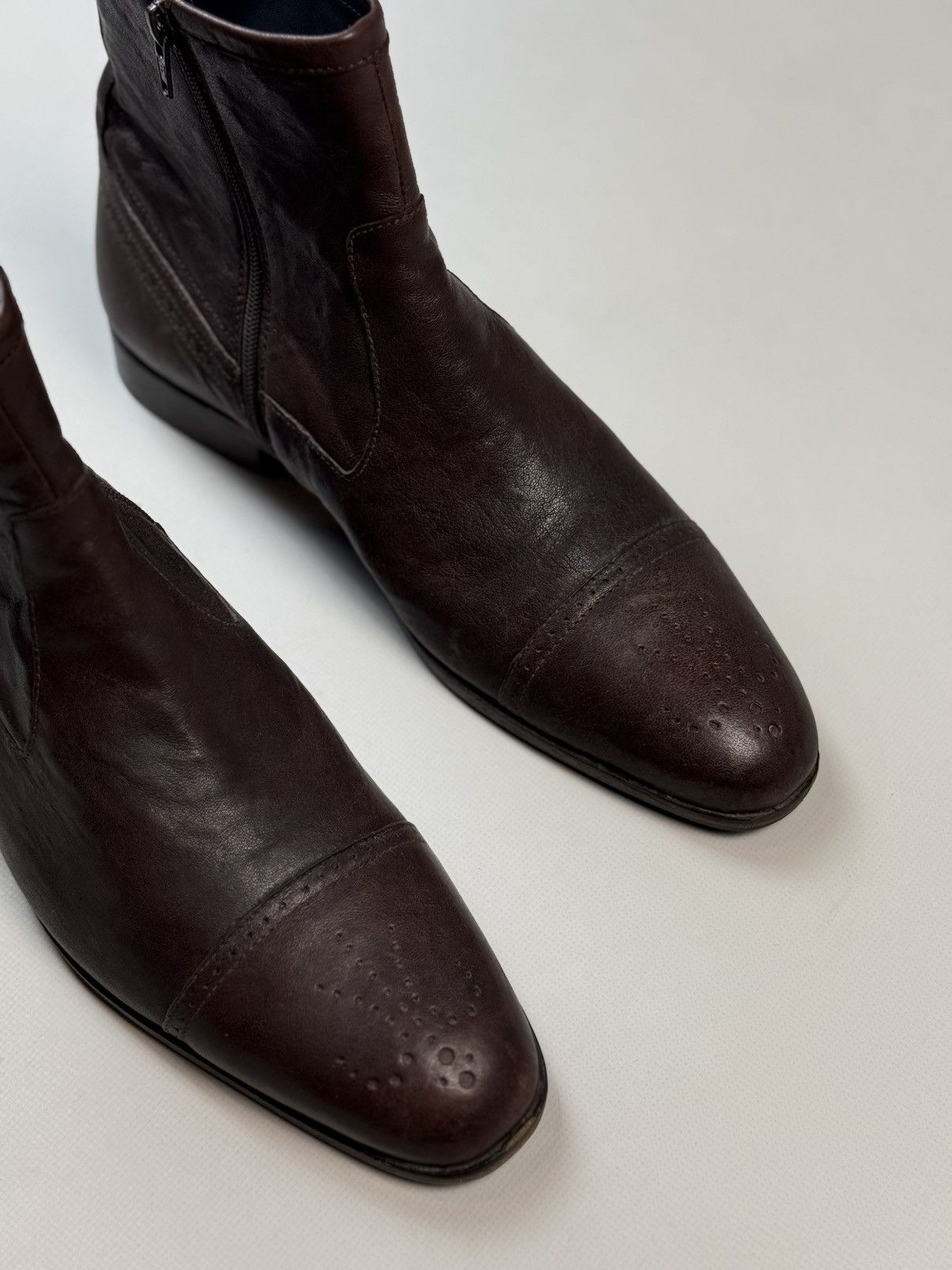Strellson Strellson Brown Leather Ankle Zip Boots Shoes Brogue Details Size US 10 / EU 43 - 3 Thumbnail