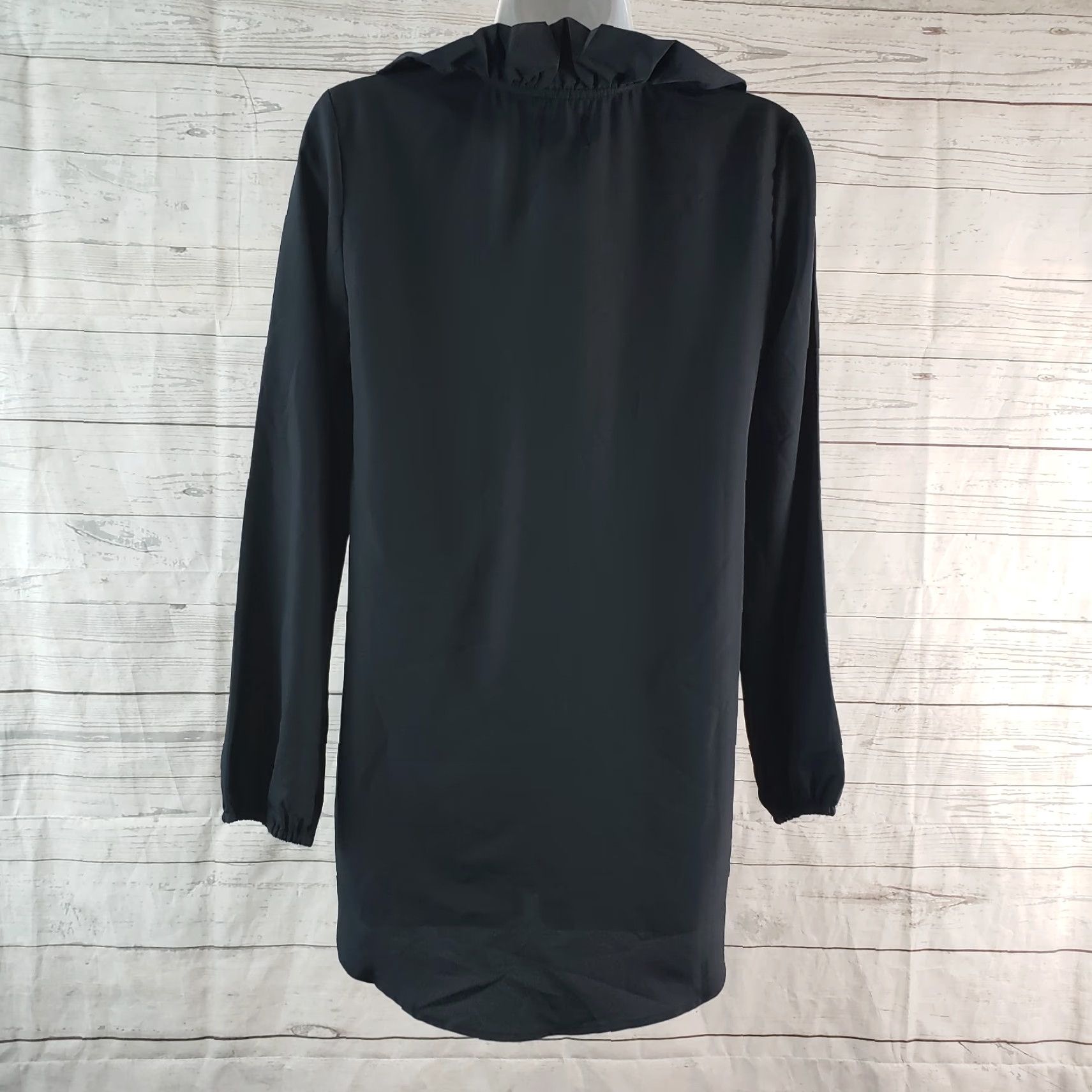 Vintage Mud Pie Blouse Tunic Womens XS Solid Black Long Sleeve Ruffle Neck Size XS / US 0-2 / IT 36-38 - 4 Thumbnail