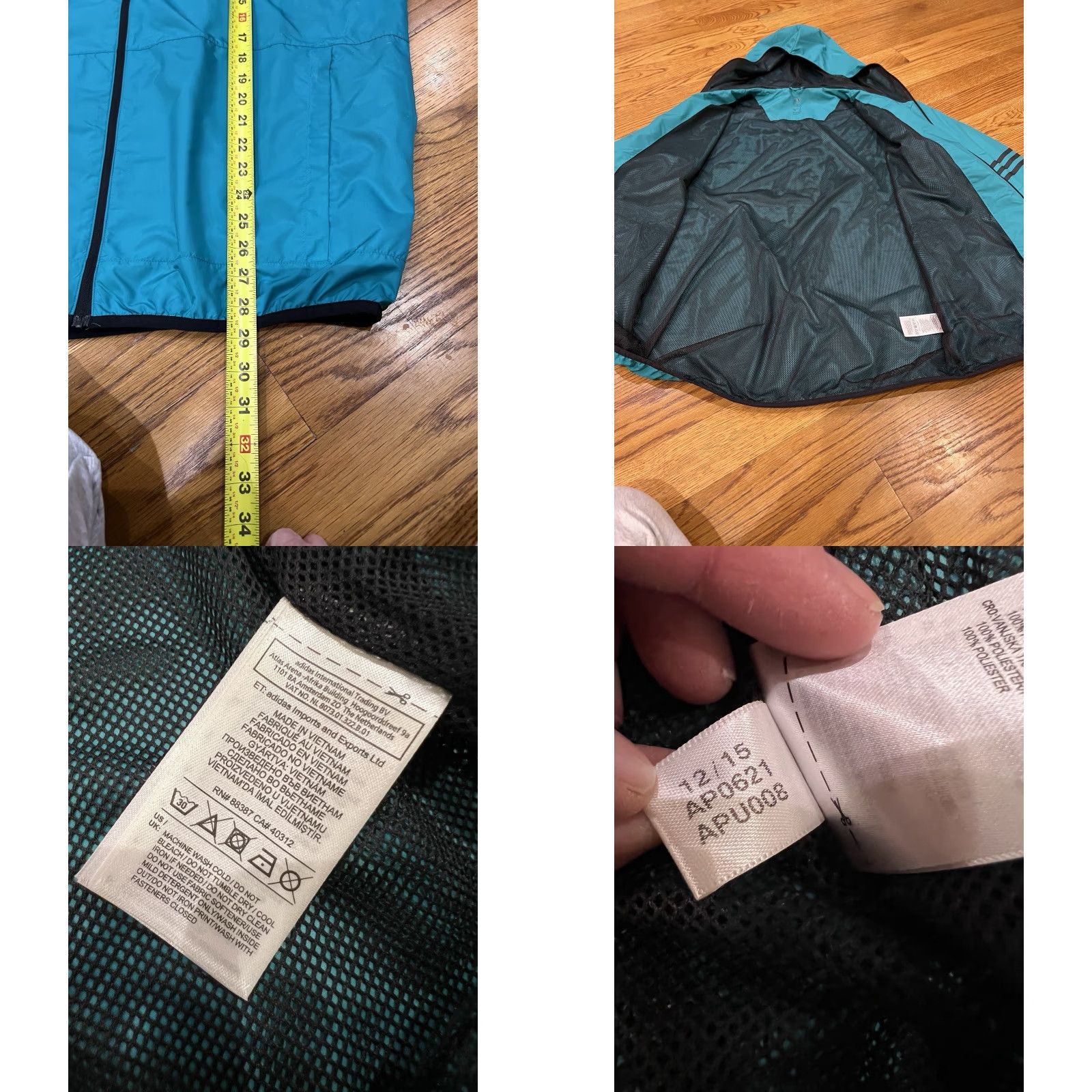 Adidas Adidas Windbreaker Jacket Climaproof Climalite Boston Marathon 2016 Mens Large Turquoise Striped Zip Stand-Up Collar Jacket Size US L / EU 52-54 / 3 - 8 Thumbnail