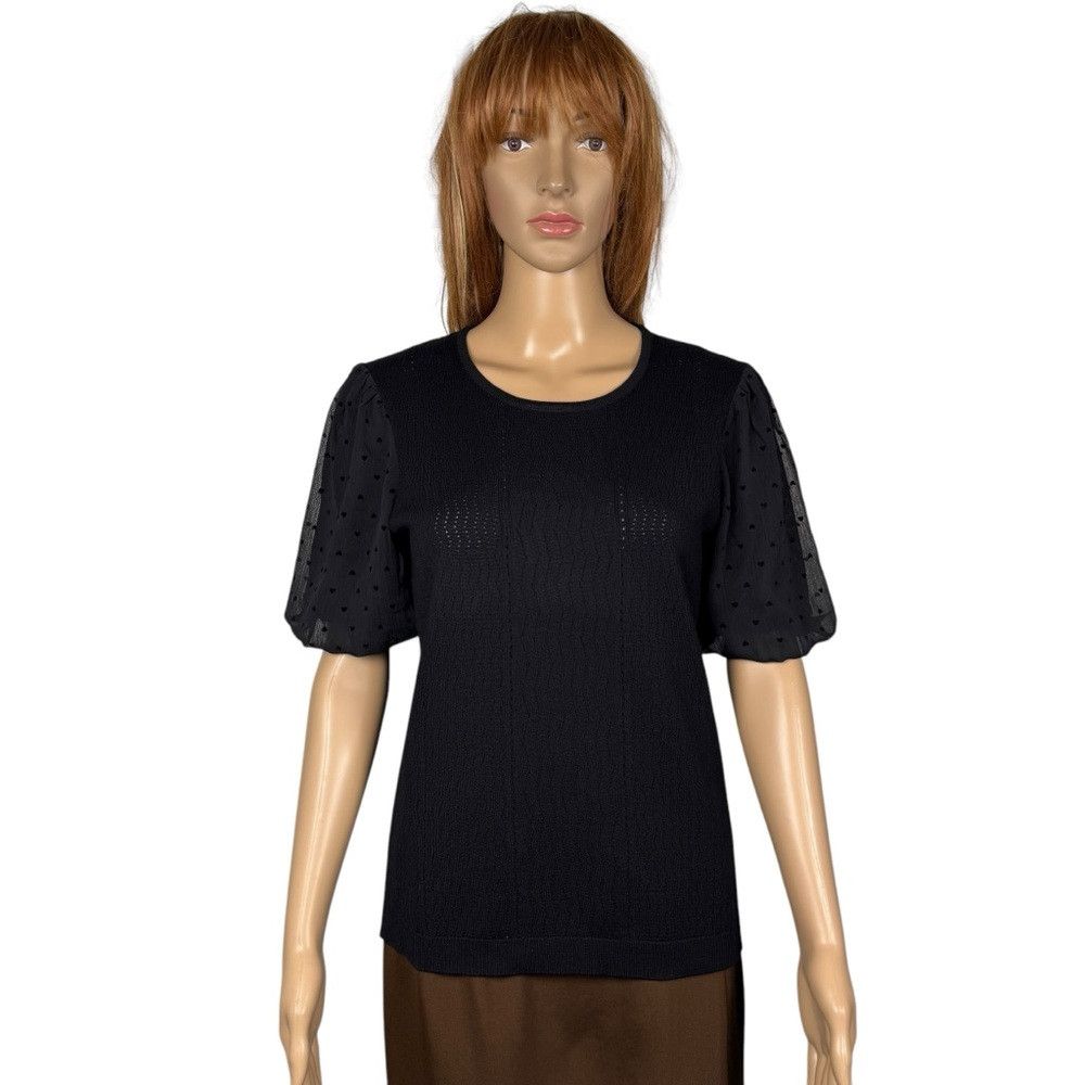 Adrianna Papell NWT New $89 Adrianna Papell Pointelle Knit Short Chiffon Sl Size L / US 10 / IT 46 - 1 Thumbnail