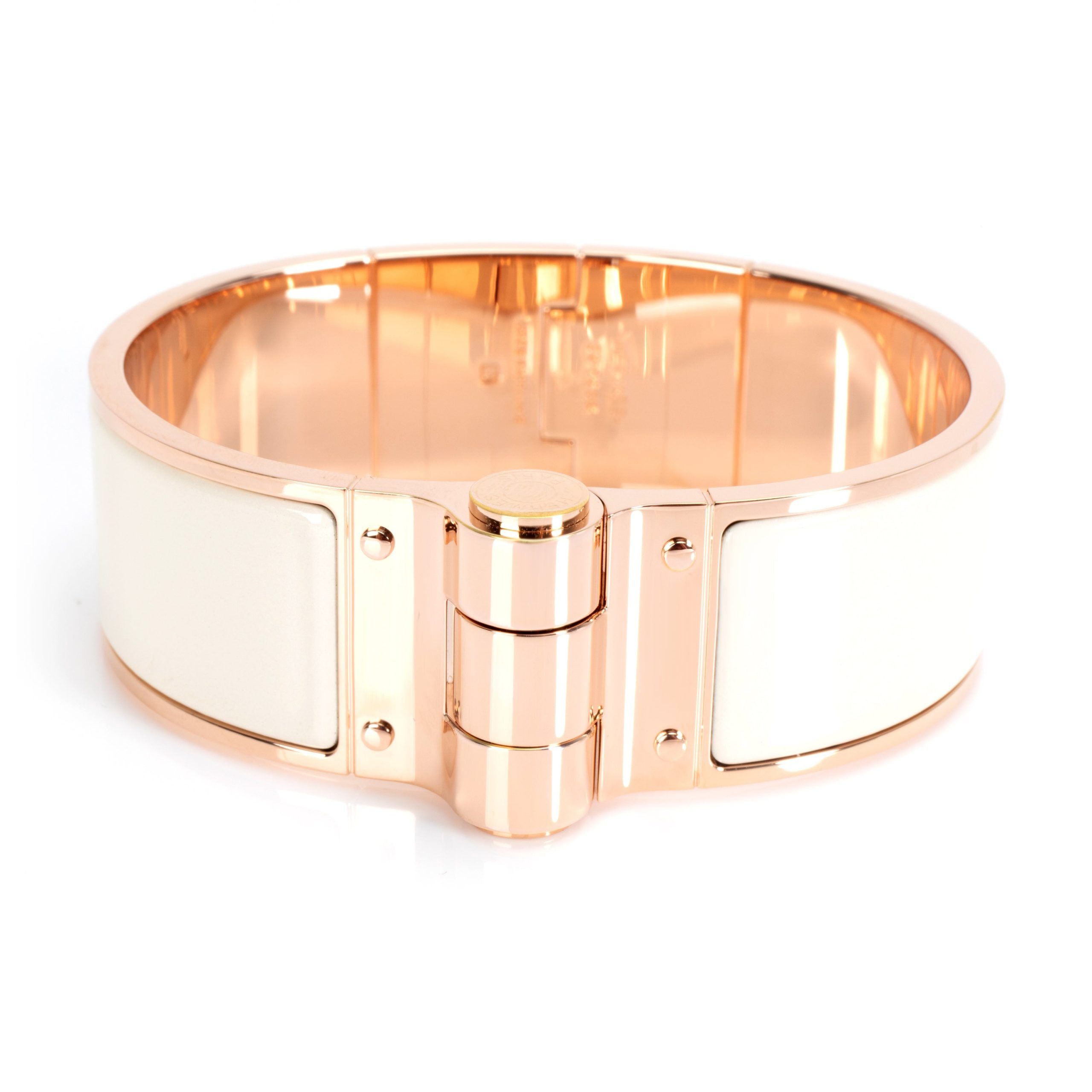 image of Hermes Hinged Rose Gold Enamel Bracelet in Yellow, Women's