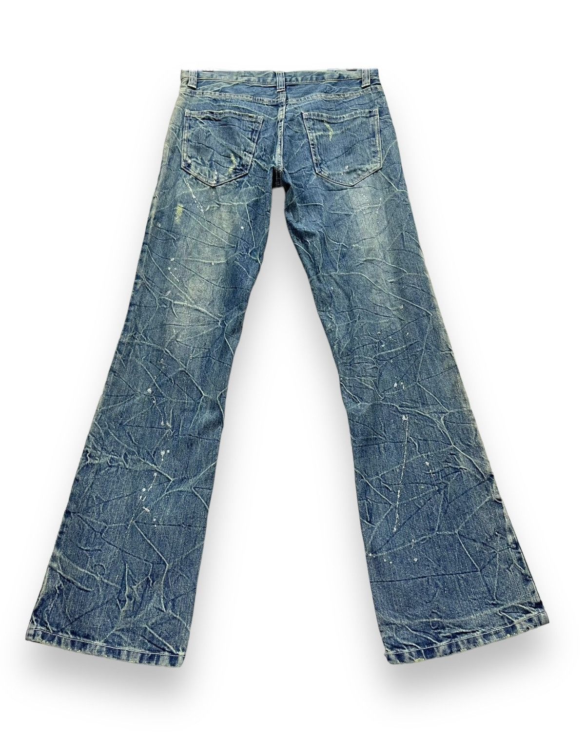 Japanese Brand NYLAUS Punk Whiskered Distressed Glitter Splash FLARE Denim Size US 30 / EU 46 - 5 Thumbnail