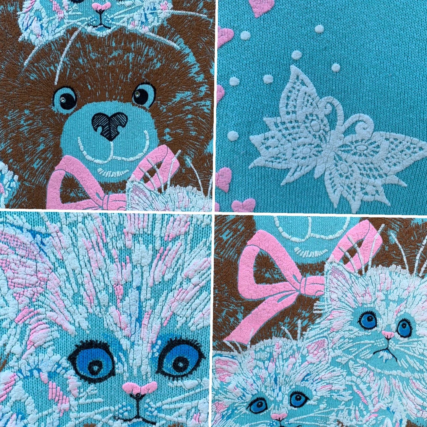 Vintage VINTAGE Lesal Wes Inc. Sweatshirt Raglan Green 90s Bear Butterfly Cat Kawaii Graphic Print Women L Size L / US 10 / IT 46 - 7 Thumbnail