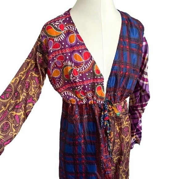 Vintage Vintage Patchwork Upcycled Long Sleeve Robe Swimsuit Coverup Size ONE SIZE - 4 Thumbnail