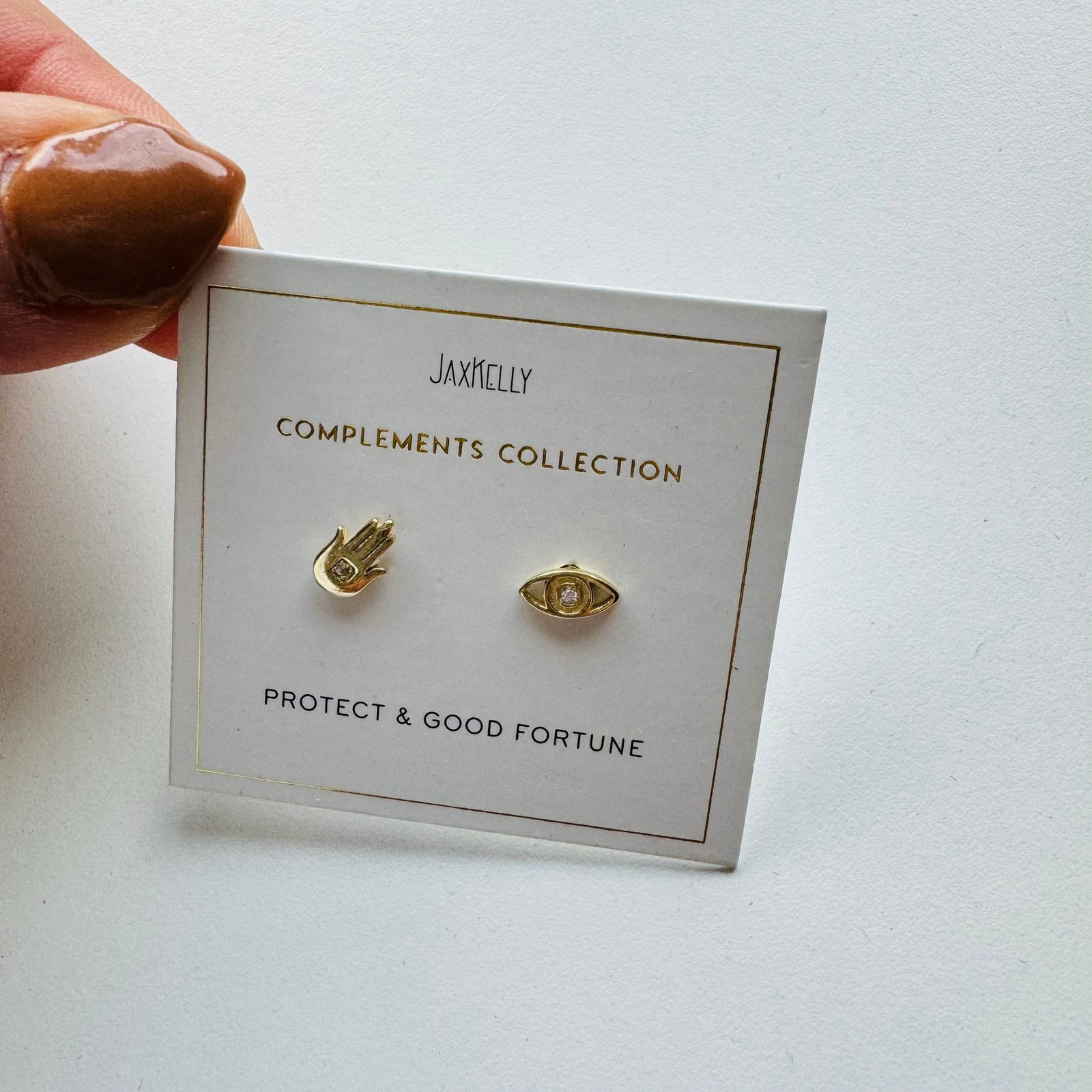 Anthropologie NEW ANTHROPOLOGIE 18kt Gold Hand Evil Eye Stud Earring Set Size ONE SIZE - 6 Thumbnail