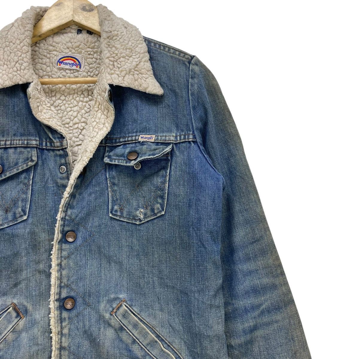 Indigo 🗣️Vintage Distressed Wrangler Shearling Denim Warm Jacket Size M / US 6-8 / IT 42-44 - 5 Thumbnail
