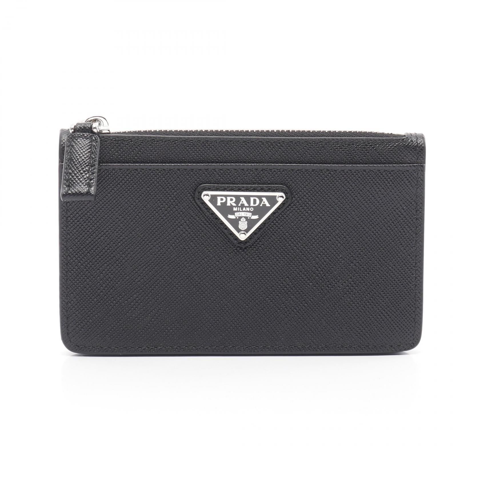 Prada Saffiano Triangolo Coin Purse Leather Black, Women's