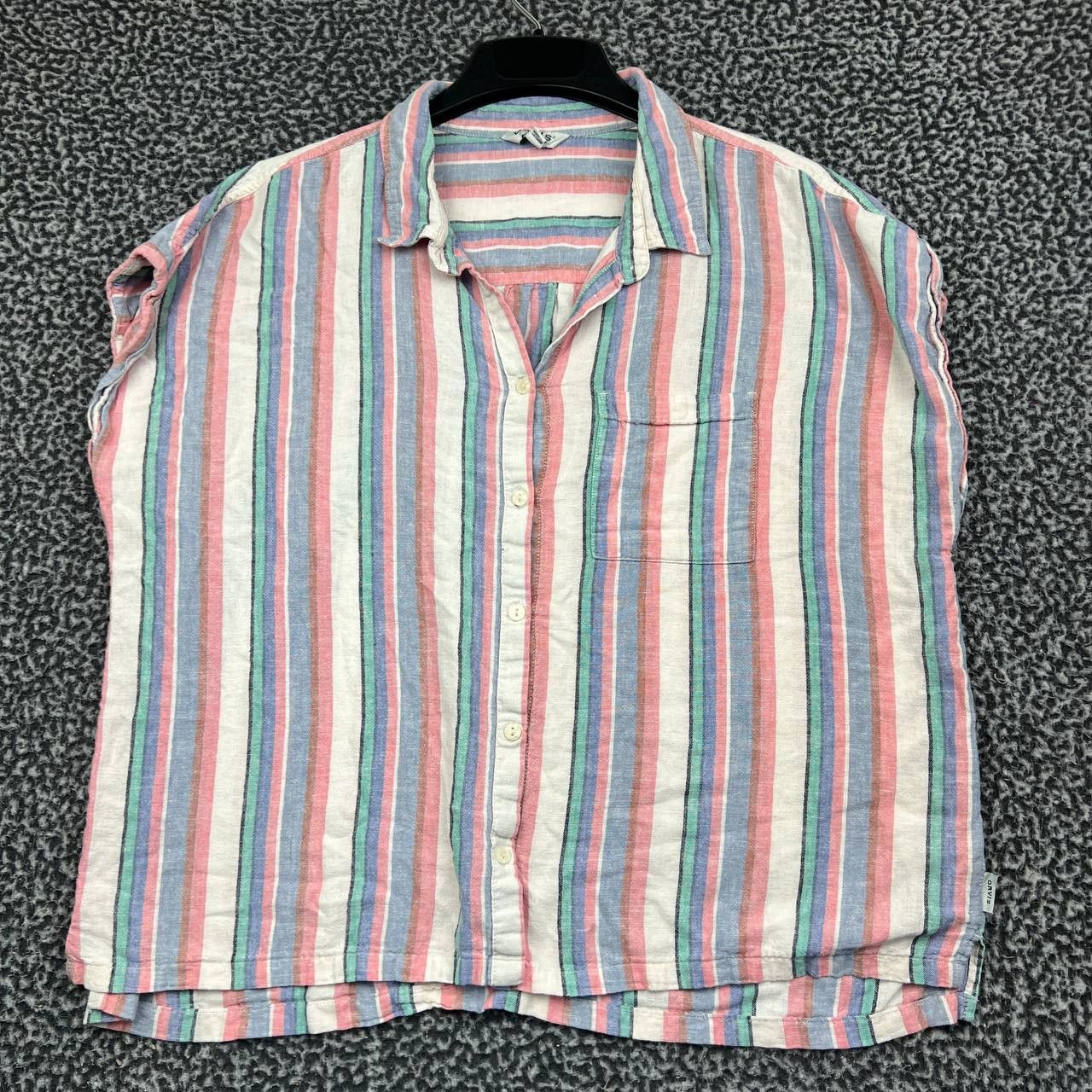 Orvis Orvis Button Up Shirt XL Striped ShortSleeve Linen Blend Size XL / US 12-14 / IT 48-50 - 1 Thumbnail