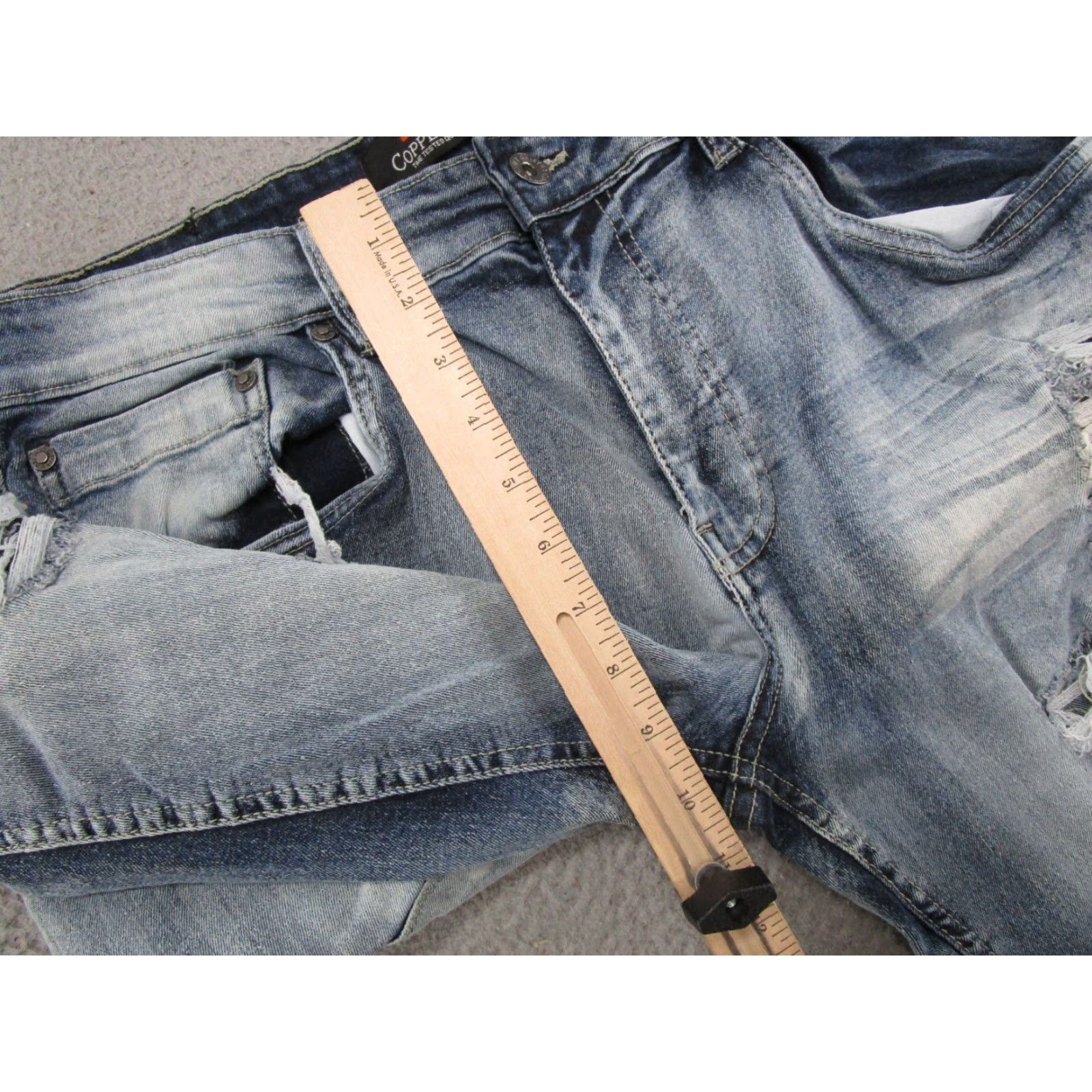 Vintage Copper Rivet Jeans Mens Slim Straight Distressed 36x30 5-Pocket Denim Blue Cotton Spandex Cardi? Size US 36 / EU 52 - 7 Thumbnail