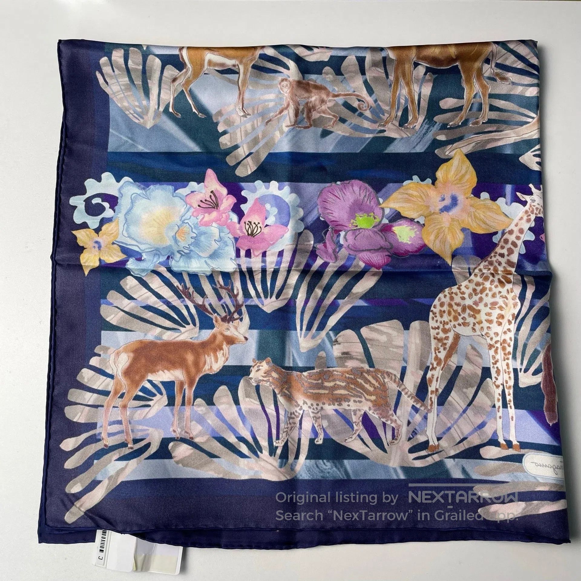 Fendi FENDI Dark Blue Colorful Zoo Series Silk Scarf| Size ONE SIZE - 2 Thumbnail