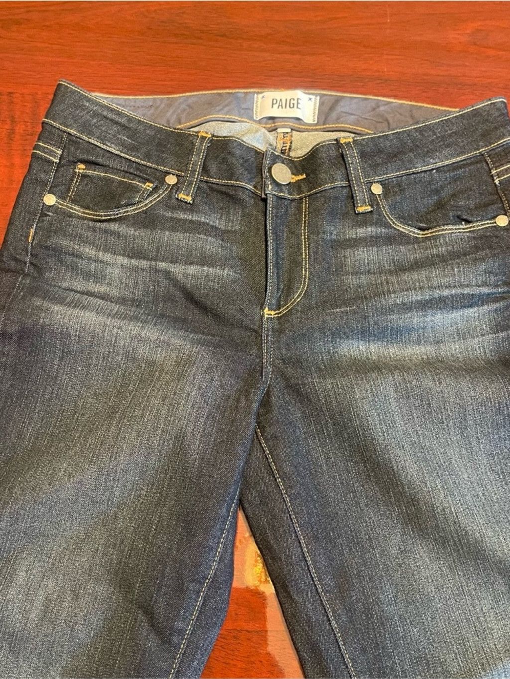 Paige PAIGE Skyline Skinny Jeans 28 Dark Wash Raw Hem Stretchy Size 28" / US 6 / IT 42 - 4 Thumbnail