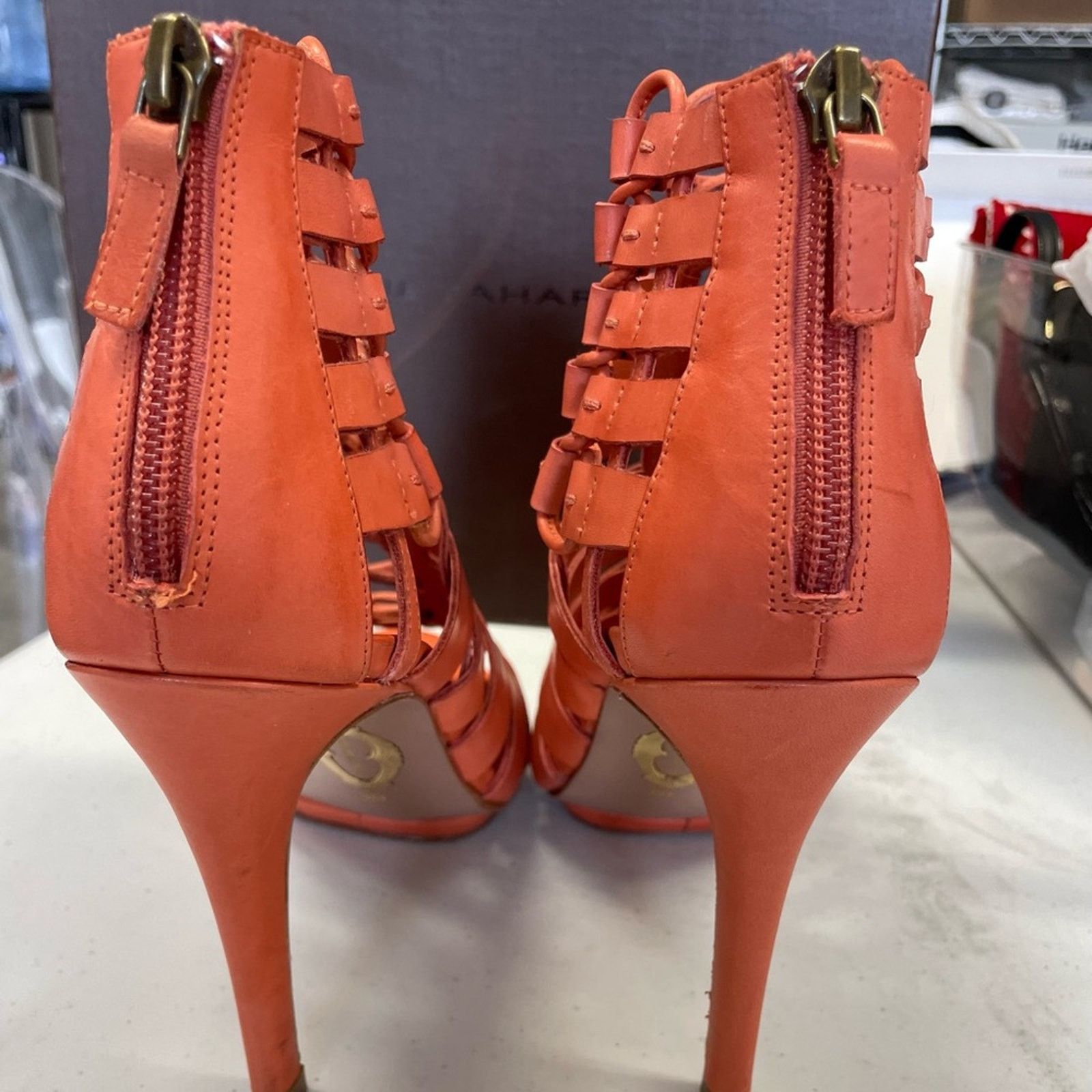Elie Tahari Tahari orange, cage/basket women’s platform heels size 8 1/2 Size US 8.5 / IT 38.5 - 3 Thumbnail