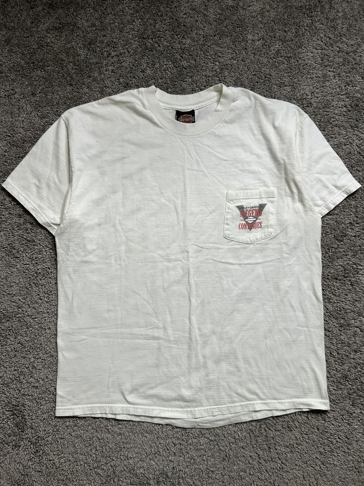 Harley Davidson Vintage Y2K Harley Legend Continues Pocket Tee USA Hanes Size US XL / EU 56 / 4 - 1 Thumbnail