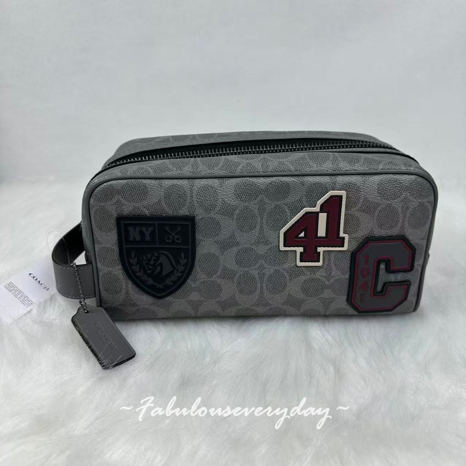 Coach Coach Men's Large Travel Kit Signature Canvas Patches Grey Size ONE SIZE - 1 Thumbnail