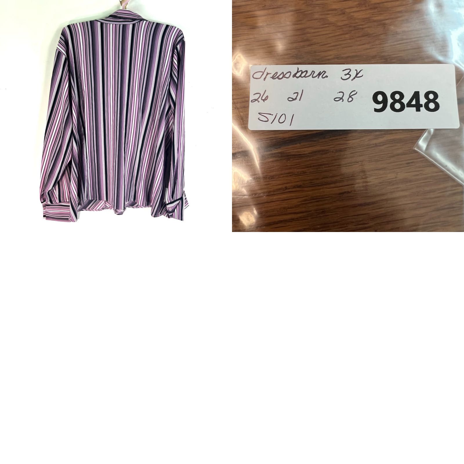 Vintage Dressbarn Blouse Women's 3XL Pink Striped Collared Button Long Sleeve Polyester Blend Plus Size Canadian Made Size XXL / US 16-18 / IT 52-54 - 8 Thumbnail