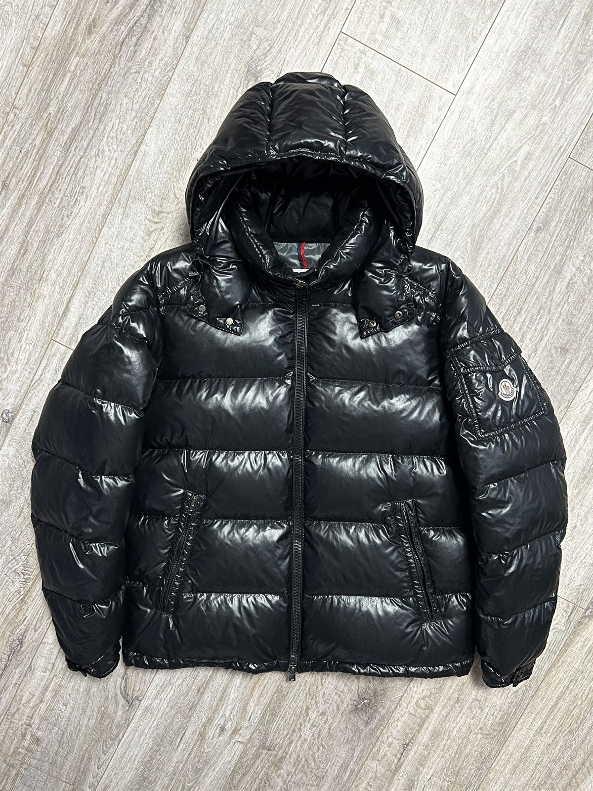 image of Moncler Down Jacket Puffer Black Maya Giubbotto Patch Logo, Men's (Size Large)