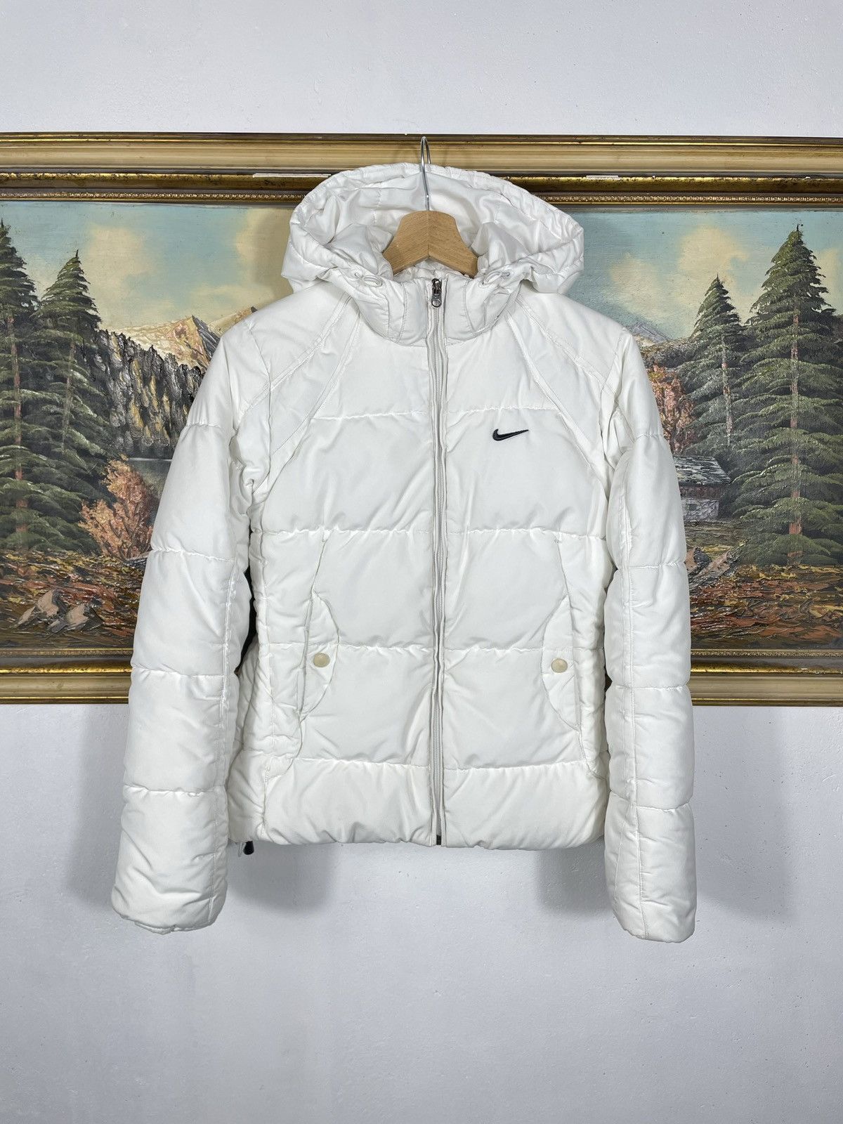Nike × Vintage Nike Small Swoosh Zip Hoodie White Y2k 00s Retro Winter Warm Size S / US 4 / IT 40 - 1 Thumbnail