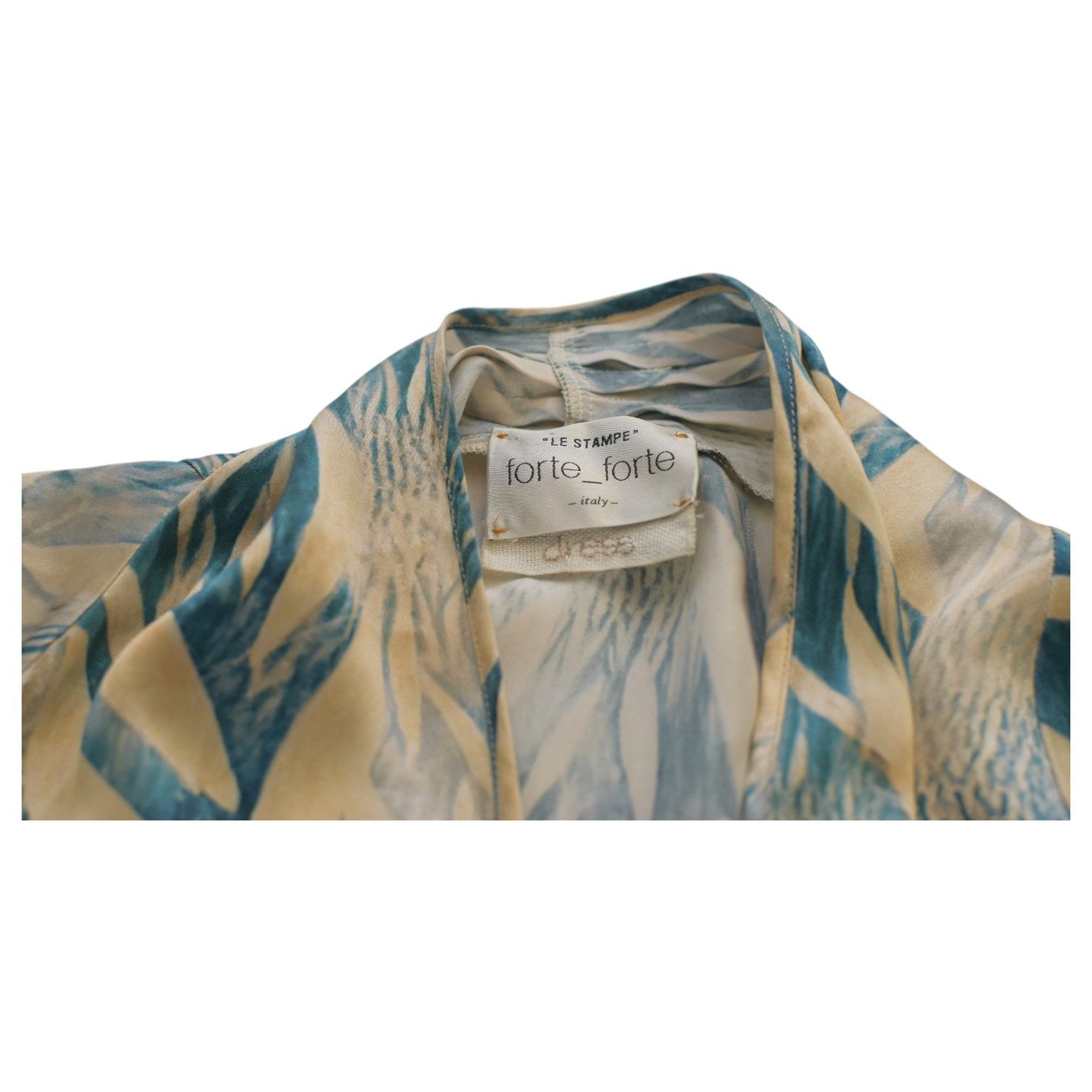 forte_forte Forte_Forte Beige & Turquoise 100% Silk Wrap Midi Dress Size ONE SIZE - 3 Thumbnail