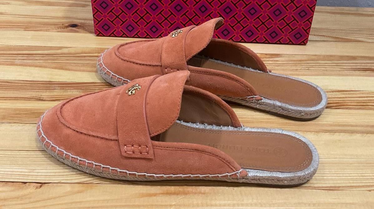 Designer Tory Burch Seaside Mule Espadrille / Natural Suede Orange Size US 9.5 / IT 39.5 - 5 Thumbnail