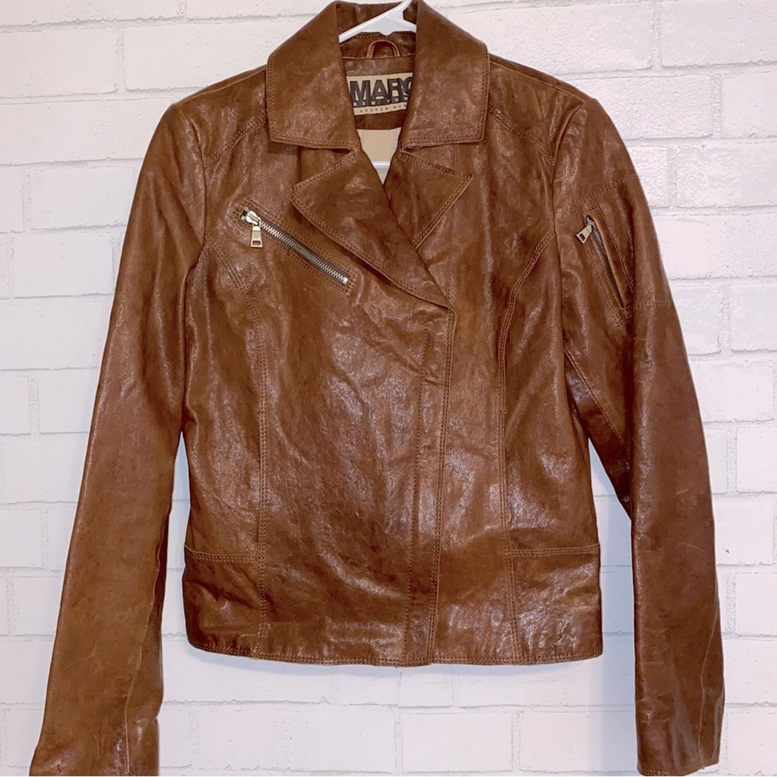 Andrew Marc Andrew Marc NY $450 Leather Cocoa Brown Biker Jacket S Size S / US 4 / IT 40 - 2 Thumbnail