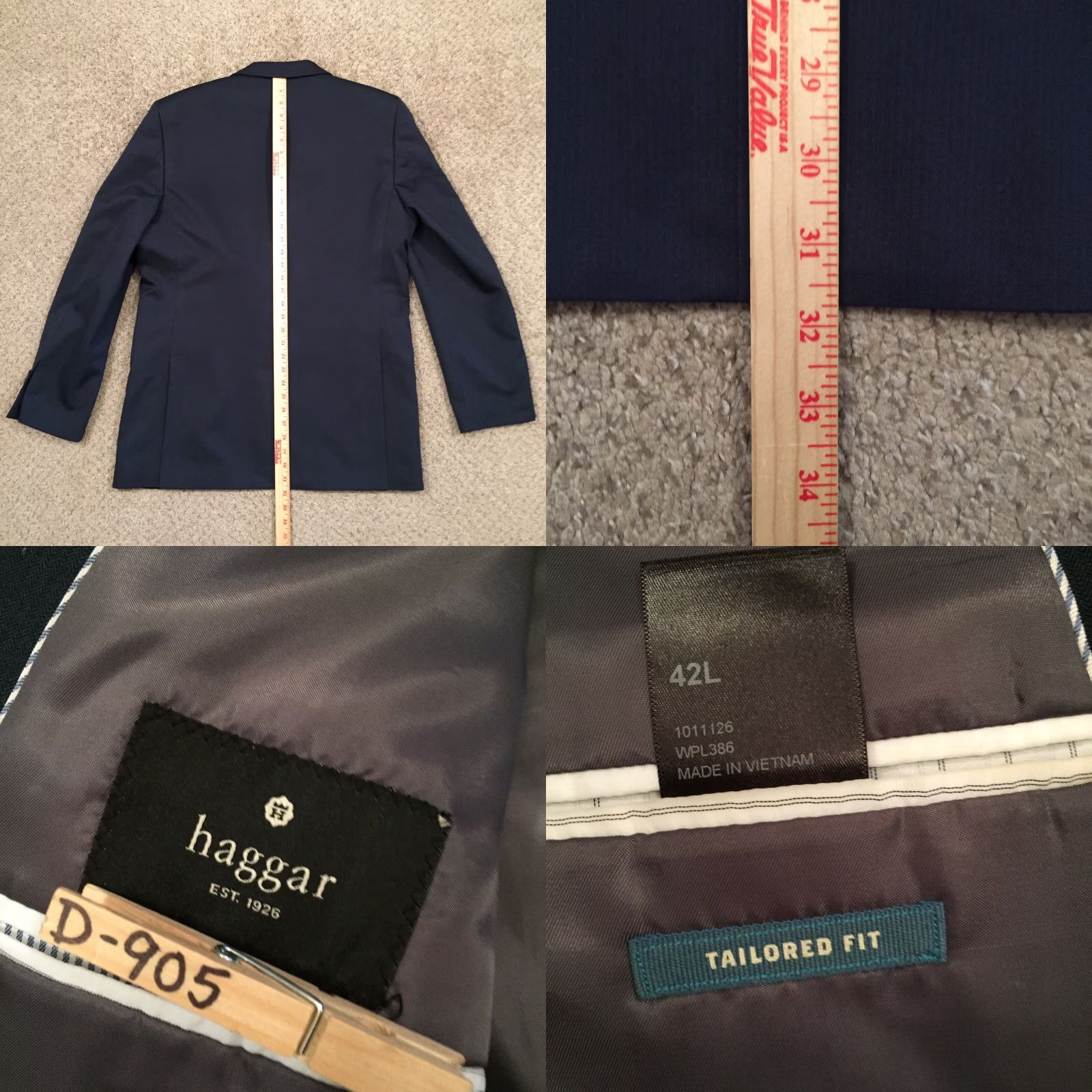 Haggar Haggar Blazer Mens 42L Blue Striped Two Button Double Vented Polyester Jacket Coat Long Notch Lapel Singles Size 42R - 8 Thumbnail