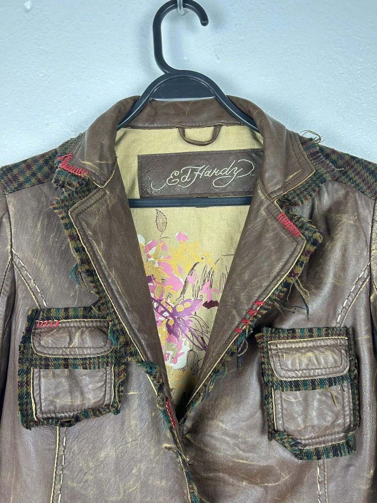 Christian Audigier Vintage Ed Hardy Crazy Design Leather Jacket In Brown Size M / US 6-8 / IT 42-44 - 2 Thumbnail