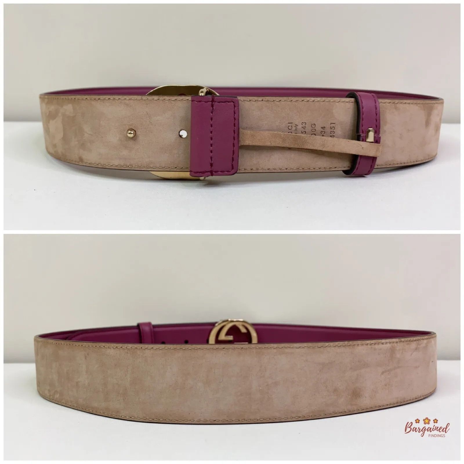 Gucci Gucci Pink Calfskin Leather Gold Interlocking G Buckle Belt Size 30 - 6 Thumbnail