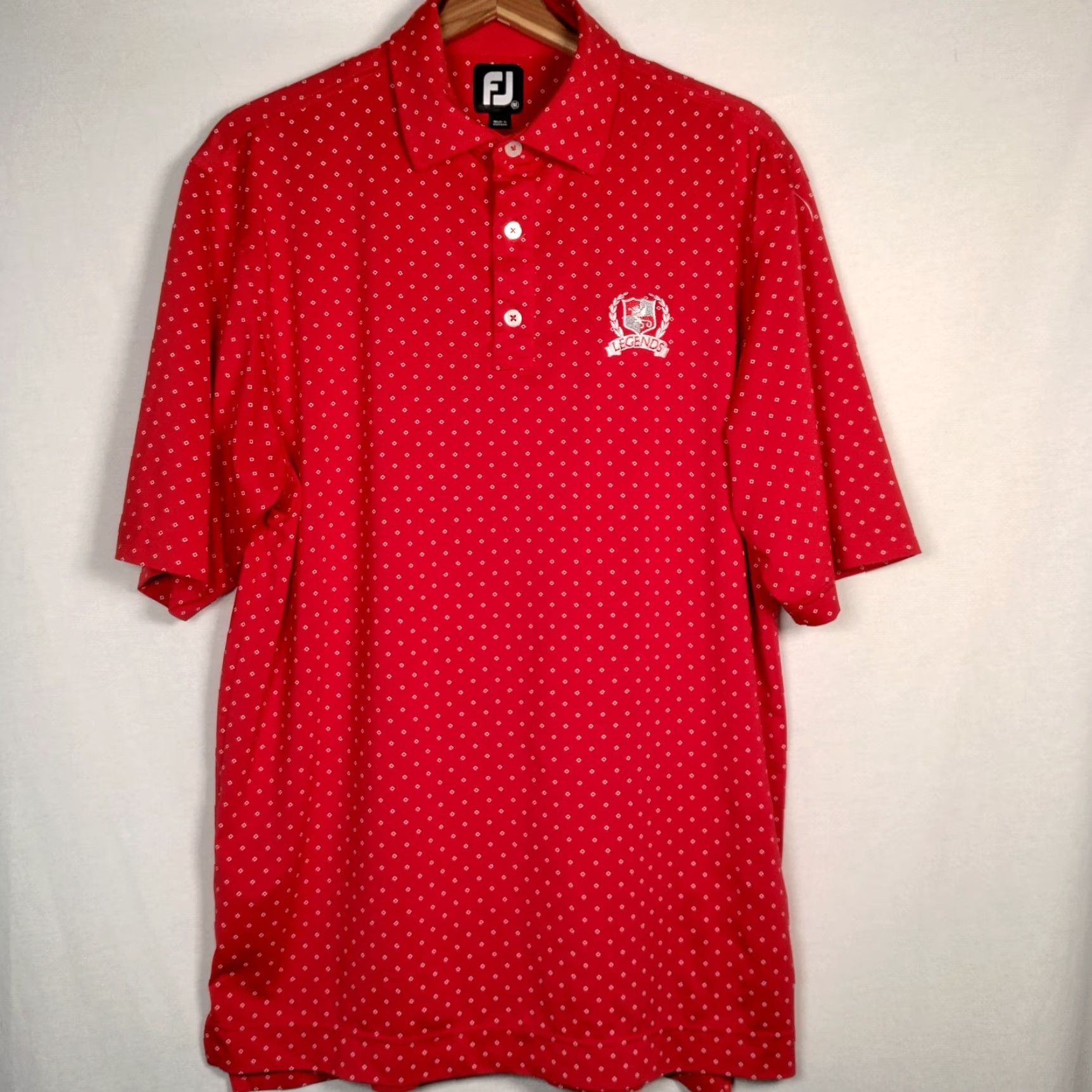 Footjoy FootJoy Polo Shirt Men M Red Golf Club Logo Geometric Short Sleeve Button Collar Regular Fit Size US M / EU 48-50 / 2 - 2 Thumbnail