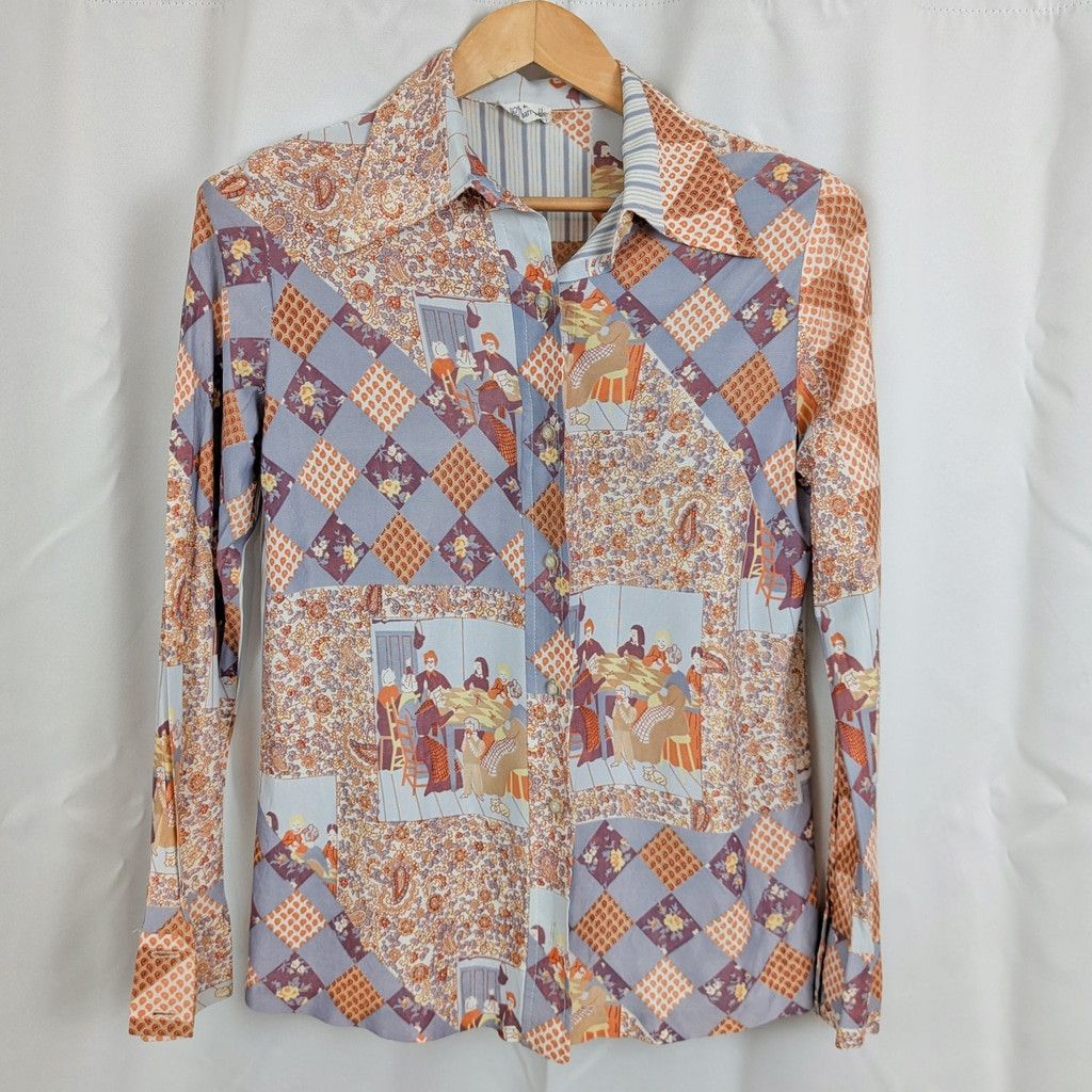 Vintage 70's Barry Ashley Ladies' Disco patchwork style shirt 38 Size M / US 6-8 / IT 42-44 - 5 Thumbnail