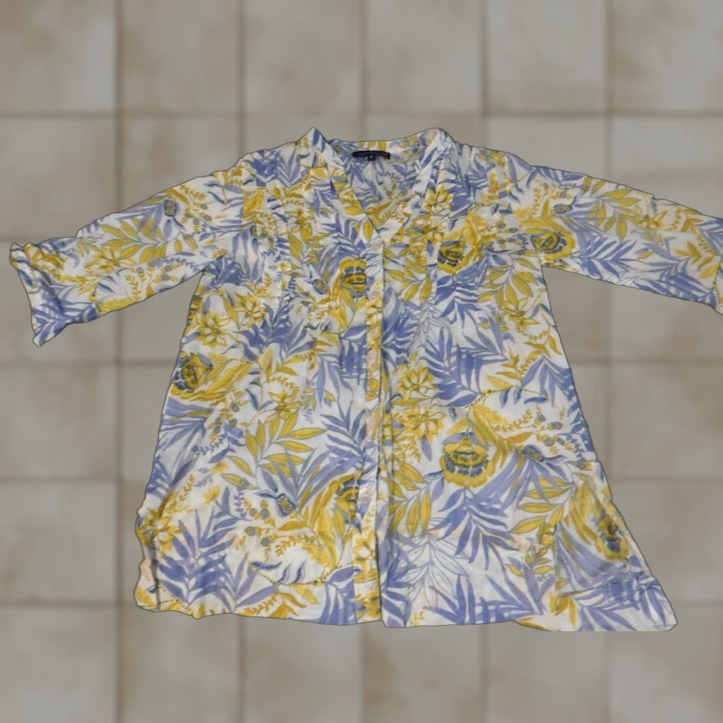 Vintage Club Z Collection Womens Blouse S Blue Floral Knit Crew Neck Pullover Stretch 3/4 Sleeve Casual Cotton Button Regular Classic Shirt Womens Size S / US 4 / IT 40 - 1 Thumbnail
