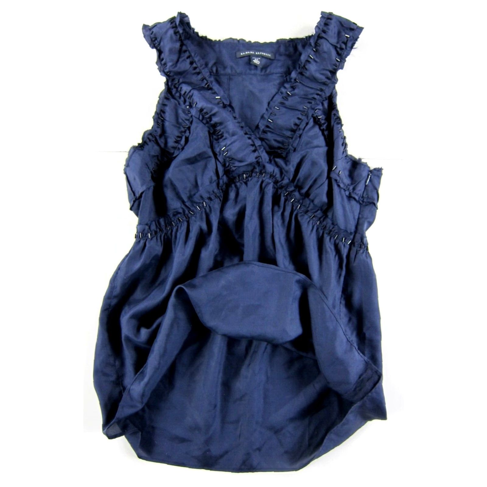 Banana Republic Banana Republic Navy Blue 100% Silk Beaded Sleeveless V-Neck Tunic Tank Blouse 6P Size M / US 6-8 / IT 42-44 - 5 Thumbnail