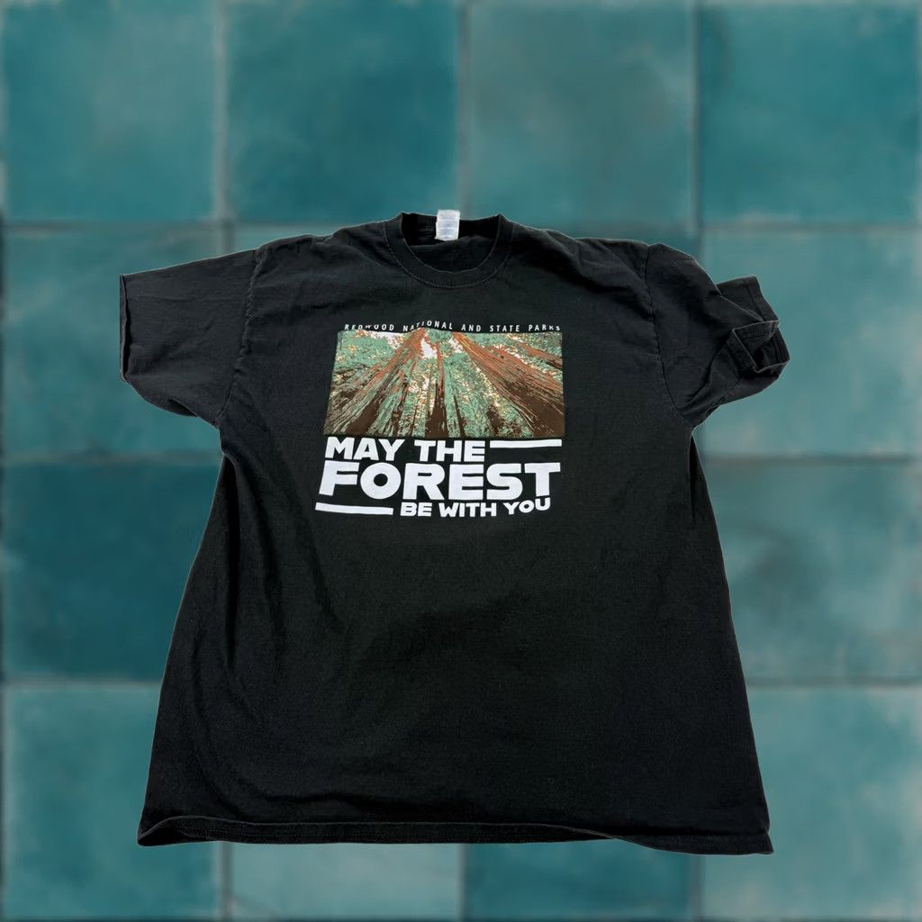 Port & Company Port & Company Redwood National and State Parks May The Forest Be With You Shirt Mens XL Black T-Shirt Graphic Print Star Wars Forest Pattern Size US XL / EU 56 / 4 - 1 Thumbnail