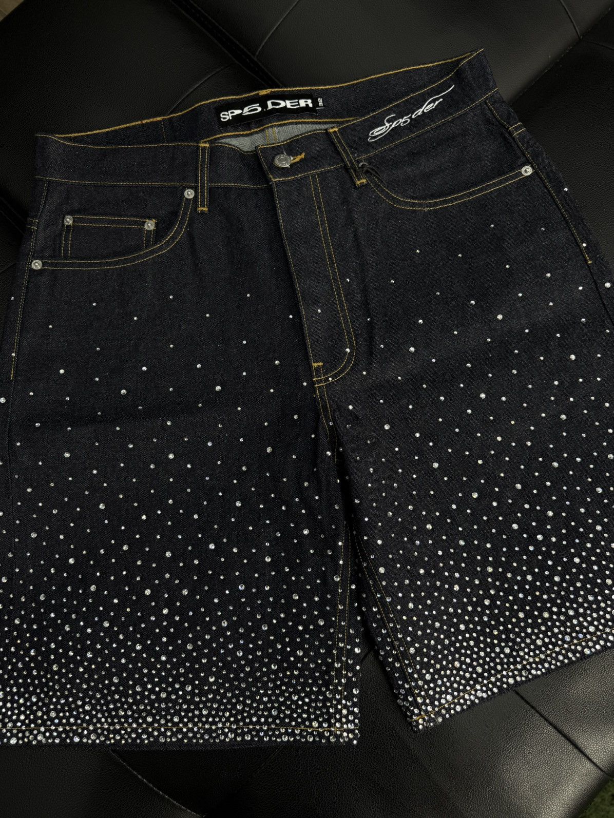 Sp5der Sp5der Rhinestone Crystal Jean Shorts Size (32) NEW Size US 32 / EU 48 - 3 Thumbnail