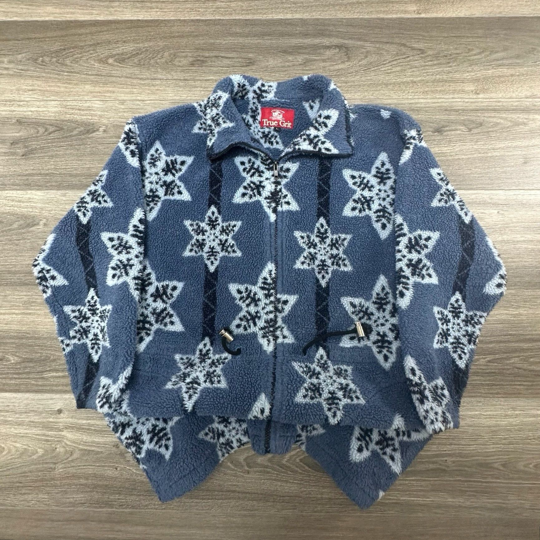 Vintage VINTAGE True Grit Fleece Jacket Womens Large Blue 90s Southwestern Aztec Full Zip Long Sleeve Collared Casual Outerwear Jacket Size L / US 10 / IT 46 - 2 Thumbnail